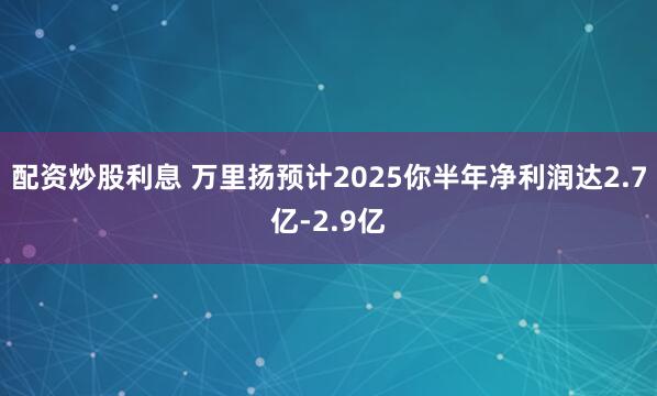配资炒股利息 万里扬预计2025你半年净利润达2.7亿-2.9亿